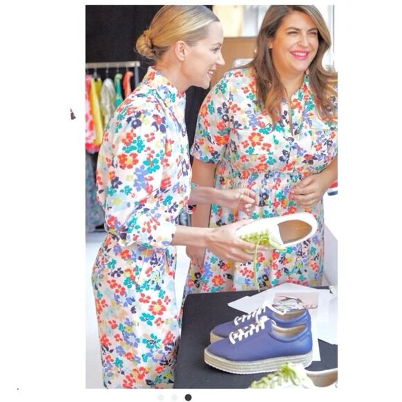 Halogen x Atlantic Pacific Smocked Utility Midi Dress in Pink Multi Paloma  XS - Picture 1 of 14